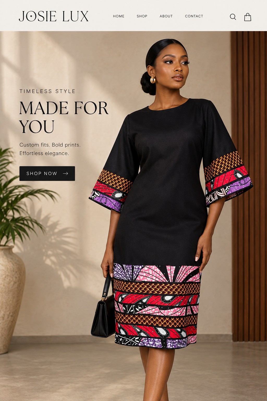 Black dress with colourful Ankara panel details