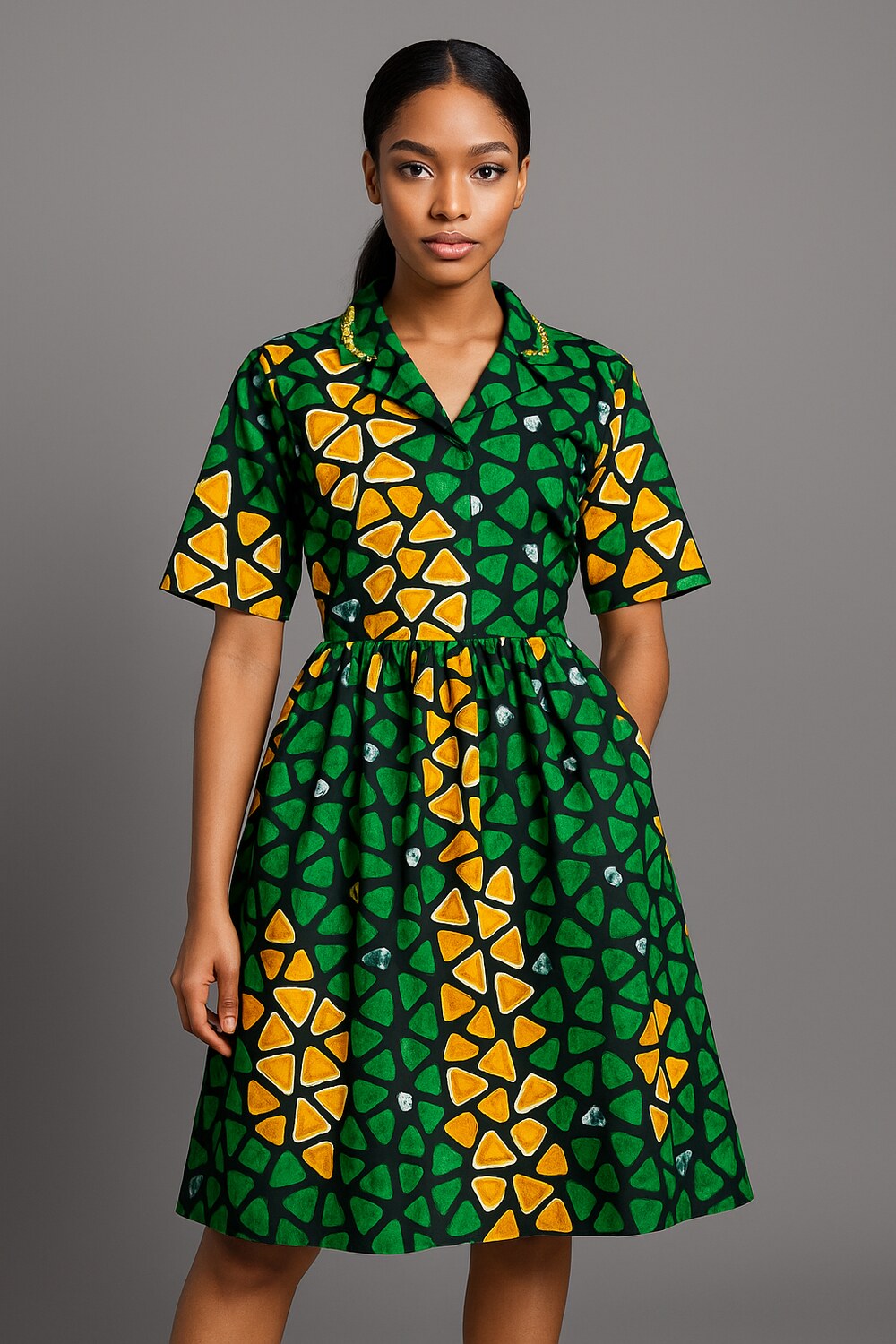 Green and gold Ankara shirt dress