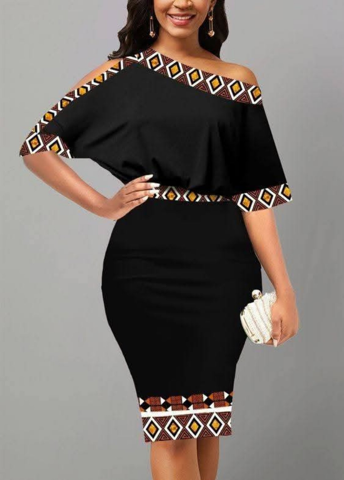 Black statement dress with Ankara trim
